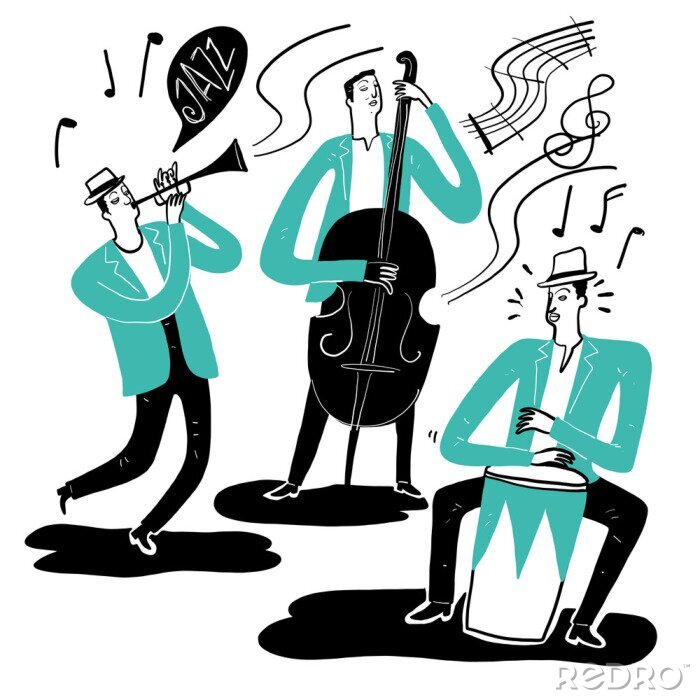 Sticker Hand drawing the musicians playing music. Vector Illustration doodle style.