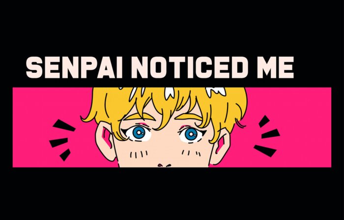 Sticker Hand drawn illustration with comic strip anime boy with speech bubble. Cool trendy print for t-shirt, wall poster, notebook cover. 