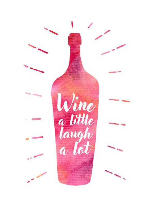 Sticker Hand drawn label with wine bottle, sunburst and lettering. Vector typography illustration for card, poster, bar or pub menu.
