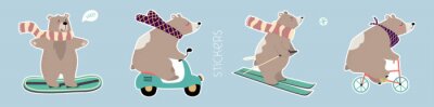 Sticker Hand drawn vector set of cute funny bears. Pre-made stickers. Eps 10.