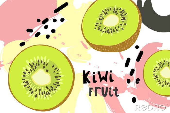 Sticker Hand drawn with print kiwi fruit
