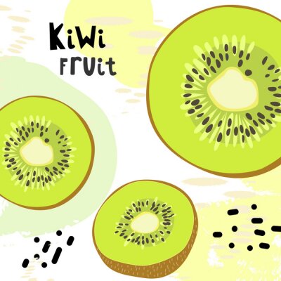 Sticker Hand drawn  with print kiwi fruit. Fresh juicy summer print.
