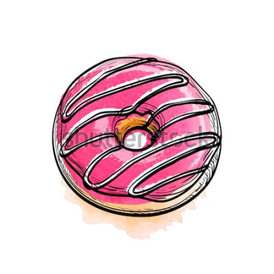 Sticker Hand getekend vectorillustratie van donut.