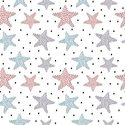 Sticker hand getrokken gestippelde sterren naadloze vector patroon achtergrond illustratie