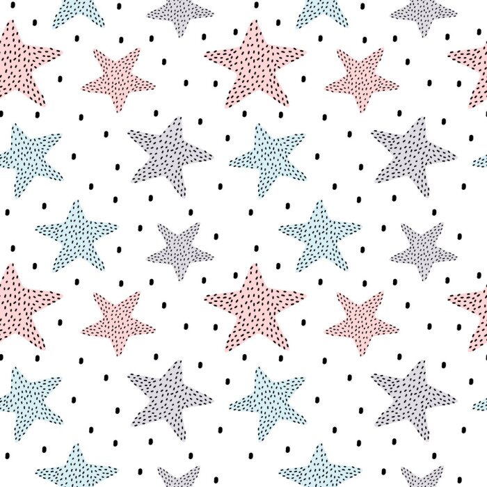 Sticker hand getrokken gestippelde sterren naadloze vector patroon achtergrond illustratie