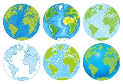 Sticker Hand getrokken Globe. Schets illustratie van de planeet aarde