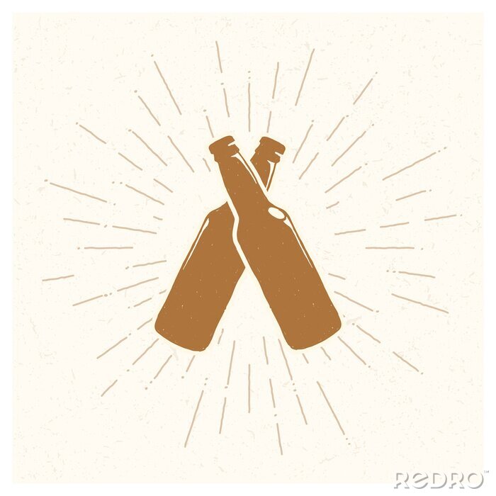 Sticker Hand getrokken uitstekende fles bier. Schets stijl. illustratie. T-shirt af te drukken. Poster. Logo. Hipster. Retro badge. Embleem. koude alcohol