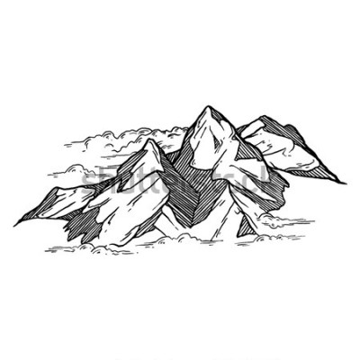 Sticker hand getrokken van bergen vector iluustration