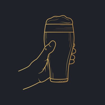 Sticker Hand holding a golden glass of beer with foam. Vector isolated illustration. Icon for night bar background. Gold label for brewery.