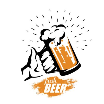 Sticker hand met Bierpul, gestileerde vector symbool in retro stijl, logo sjabloon