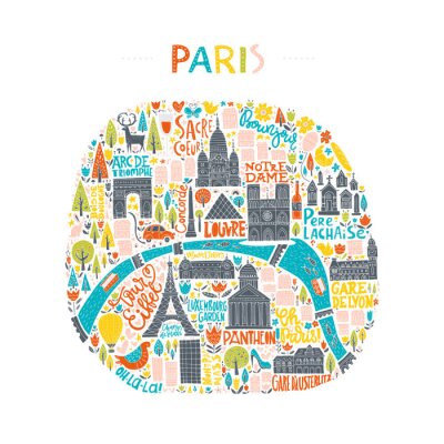 Sticker Handdrawn Paris Kaart
