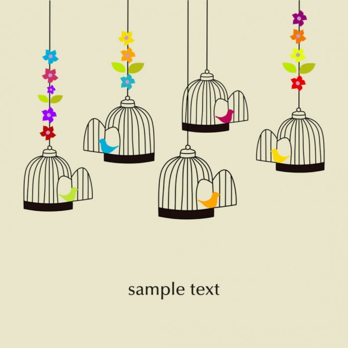 Sticker Hangende vogelkooien met kleurrijke bloemen