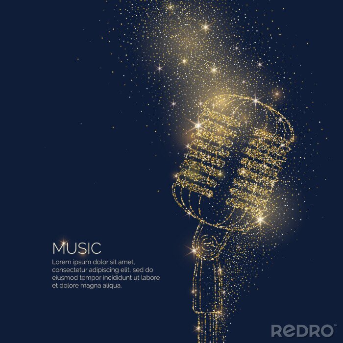 Sticker Heldere muziekposter met microfoon van glitterplek voor tekst. Vector illustratie