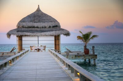 Heldere pier met palmbladeren