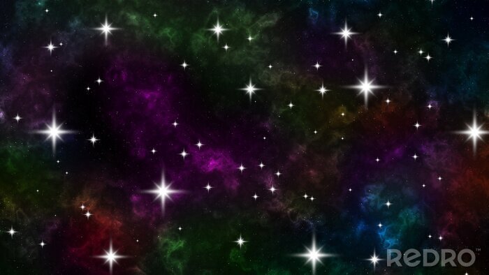 Sticker Heldere sterren tegen de achtergrond van kleurrijke kosmos