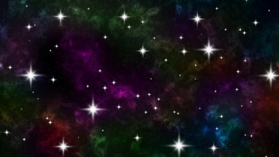 Sticker Heldere sterren tegen de achtergrond van kleurrijke kosmos