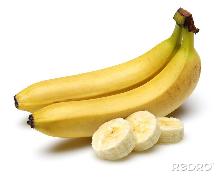 Sticker Hele en gesneden bananen op een witte achtergrond