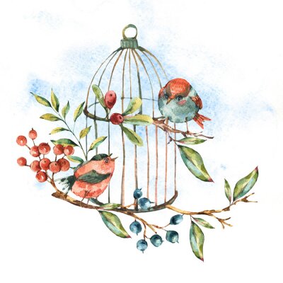 Sticker Herfstvogels op de tak