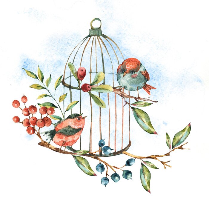 Sticker Herfstvogels op de tak