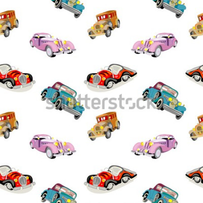 Sticker Herhaalbaar patroon met kleurrijke retro auto's