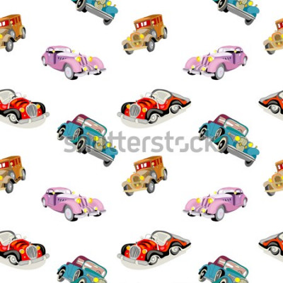 Sticker Herhaalbaar patroon met kleurrijke retro auto's