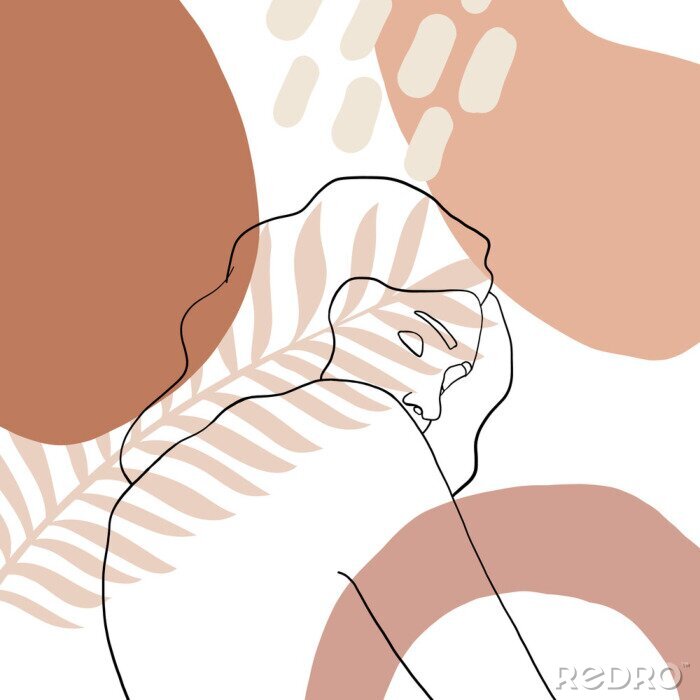 Sticker Het gezicht van een vrouw is geschilderd met één lijn en pasteltinten.