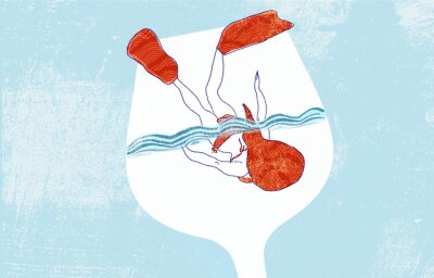 Sticker Het meisje dat in het glas wijn duikt