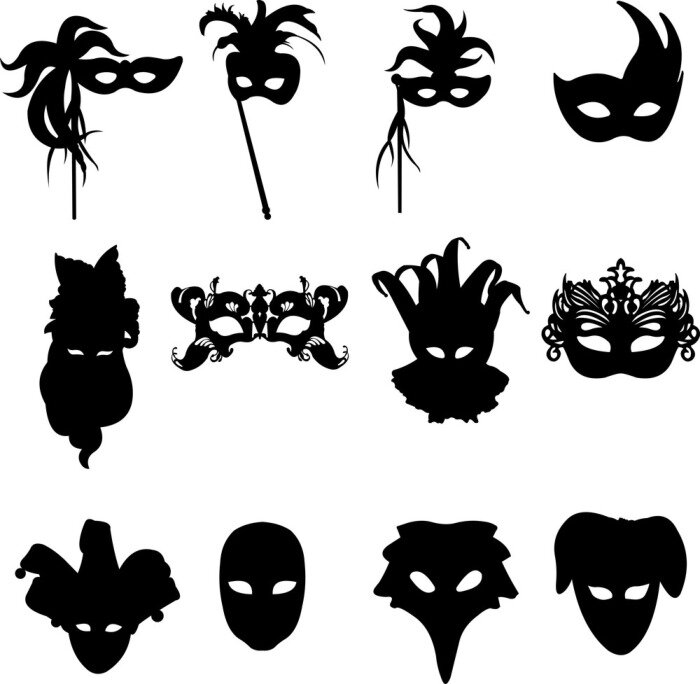 Sticker Het verzamelen van carnaval Venetiaanse maskers achtergrond silhouet