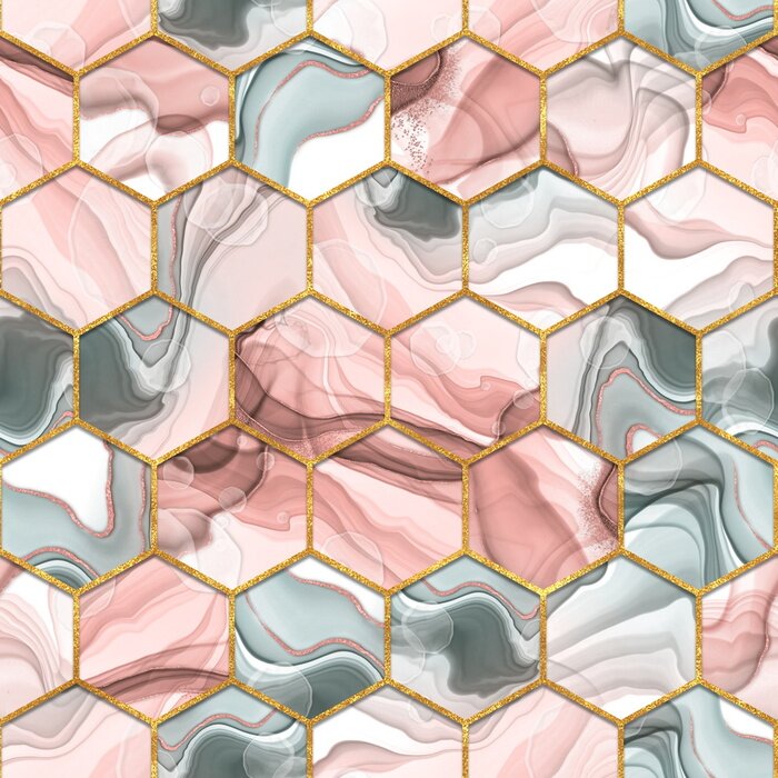 Sticker Hexagon seamless texture. Abstract gray and red trendy background
