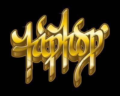 Sticker Hip-Hop in gouden graffiti stijl. Vector tekst.