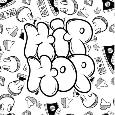 Sticker Hip hop muziek partij illustratie in graffiti stijl, belettering logo, vector. typografie voor poster, t-shirt of stickers