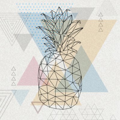 Sticker Hipster geometric polygonal fruit pineapple on grunge triangle abstract background.