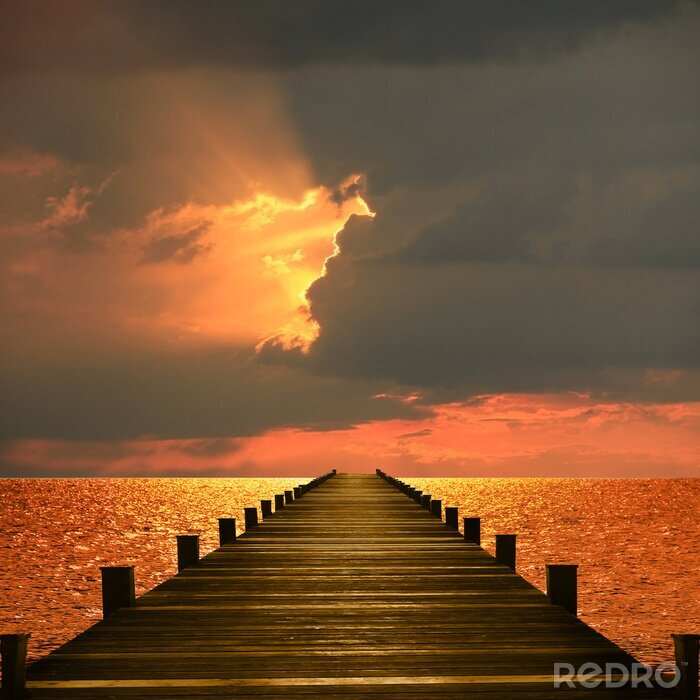 Sticker Holzsteg am Meer, stimmungsvoller Sonnenuntergang