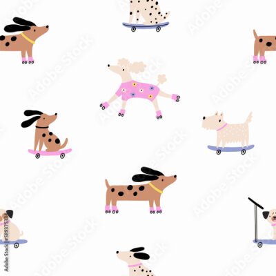 Sticker Honden op rolschaatsen