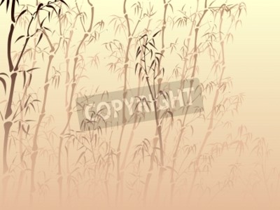 Sticker Horizontale vector achtergrond met veel bamboe bomen uit mist in Aziatische stijl.