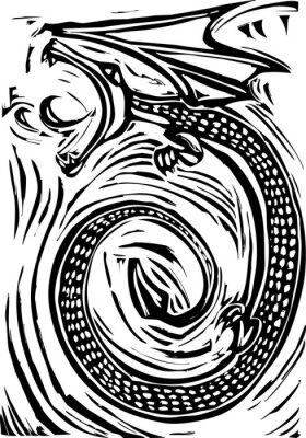Sticker Houtsnede Dragon