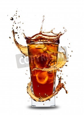 Sticker Ice cola drink with splash, isolated on white background