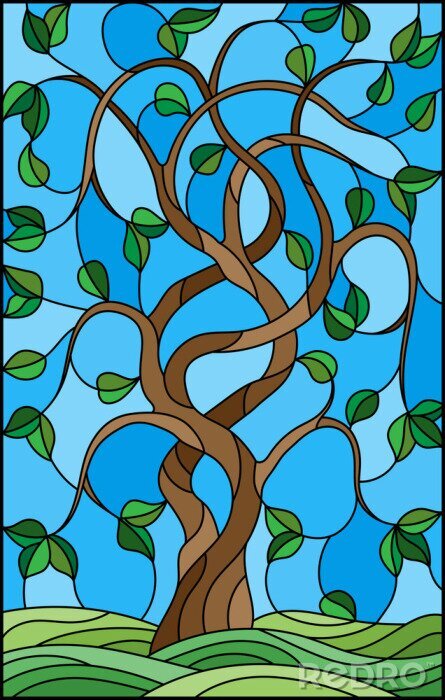 Sticker Illustratie met een boom die lijkt op een glas-in-loodraam