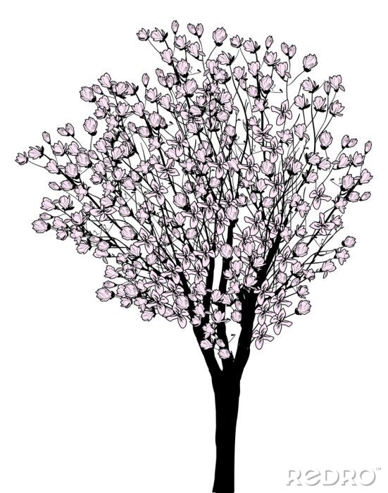 Sticker Illustratie met een magnoliaboom