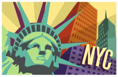 Sticker Illustratie van New York en het Vrijheidsbeeld