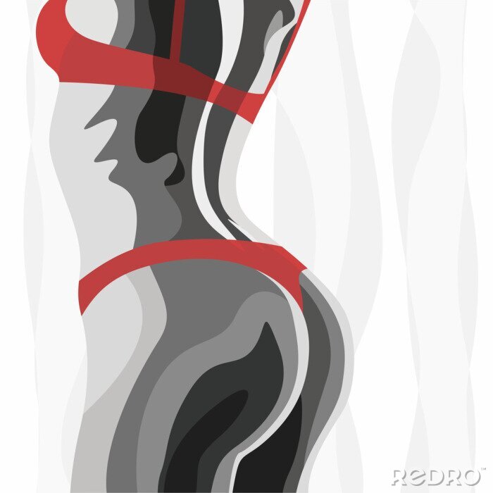 Sticker Illustratie zwarte witte vrouw met rode dessous