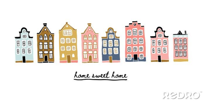 Sticker Illustration of Amsterdam houses with lettering