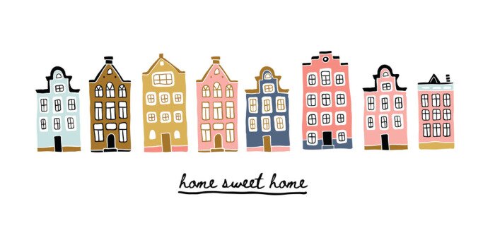 Sticker Illustration of Amsterdam houses with lettering