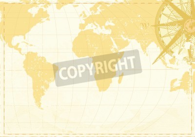 Sticker illustration of cool grunge background with  Vintage word map and retro compass 
