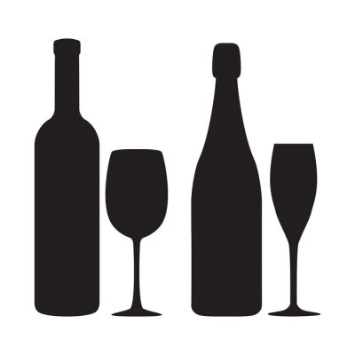 Sticker Illustration of siluettes of bottles and glasses of wine and sha