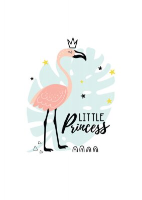 Sticker Illustration with pink flamingo and text