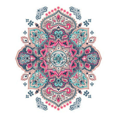 Sticker Indian floral paisley medallion pattern. Ethnic Mandala ornament. Vector Henna tattoo style. Can be used for textile, greeting card, coloring book, phone case print.