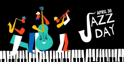 Sticker International Jazz day poster of live music band
