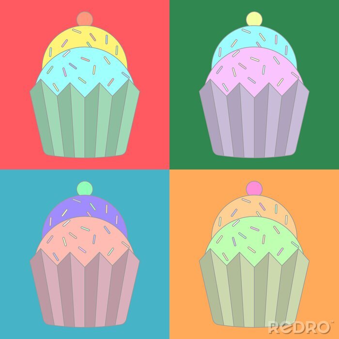 Sticker Inzameling van kleurrijke cupcake iconen