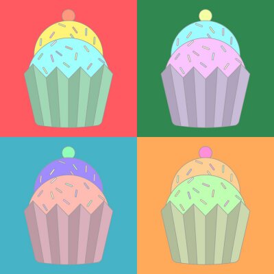 Sticker Inzameling van kleurrijke cupcake iconen
